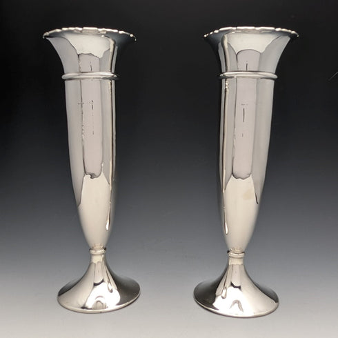 1909 British Antique Sterling Silver Medium Vase Pair 341g